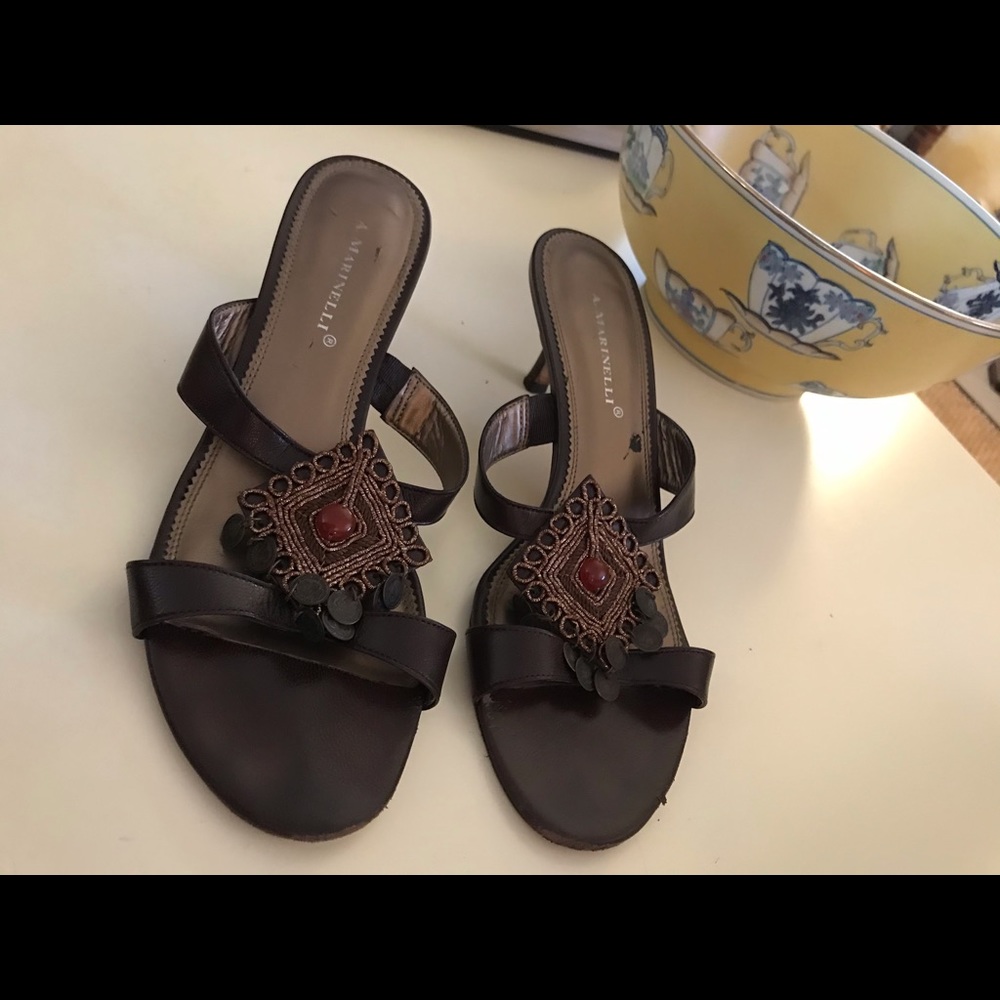 A. Marinelli hell beaded coin slip in sandal heel